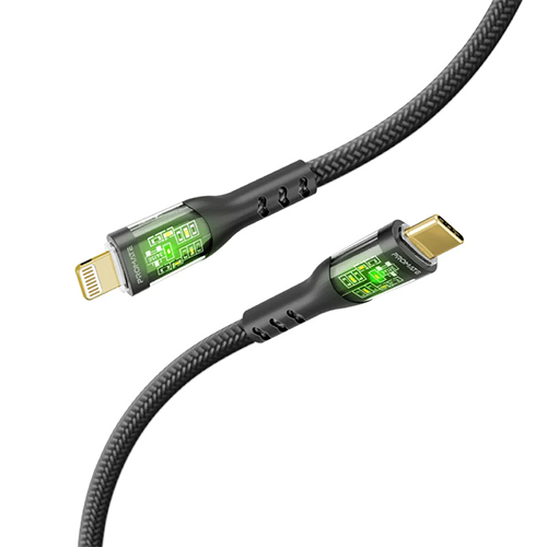 Promate TransLine-Ci 27W Power Delivery USB-C to Lightning Cable with Transparent Shells