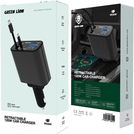 Green Lion Retractable 120w Car Charger