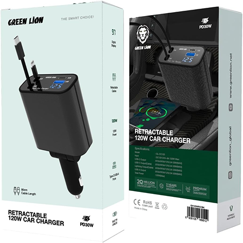 Green Lion Retractable 120w Car Charger