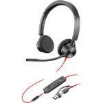Poly Blackwire 3325 Stereo USB-C Headset with USB-C to USB-A Adapter