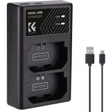 K&F Concept Sony NP-FZ100 Dual Slot Quick Battery Charger, Micro USB and Type-C Charger
