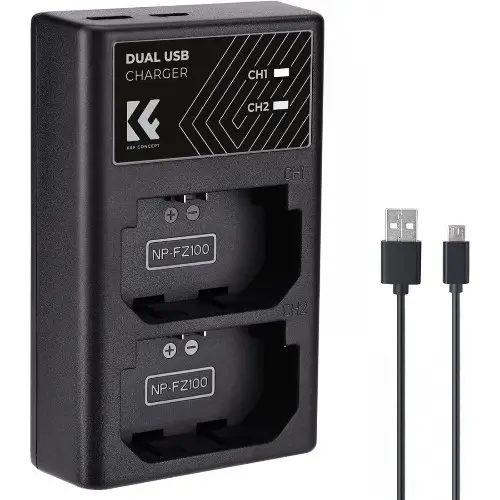 KF-Concept-NP-FZ100-Dual-Charger-1-1100x1100h K&F Concept Sony NP-FZ100 Dual Slot Quick Battery Charger, Micro USB and Type-C Charger
