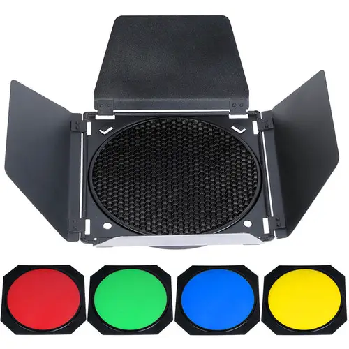 godox_bd_04_barndoor_kit_1497883638_1342673 Godox BD-04 Barndoor Kit With 4 Color Gels & Honeycomb For strobe